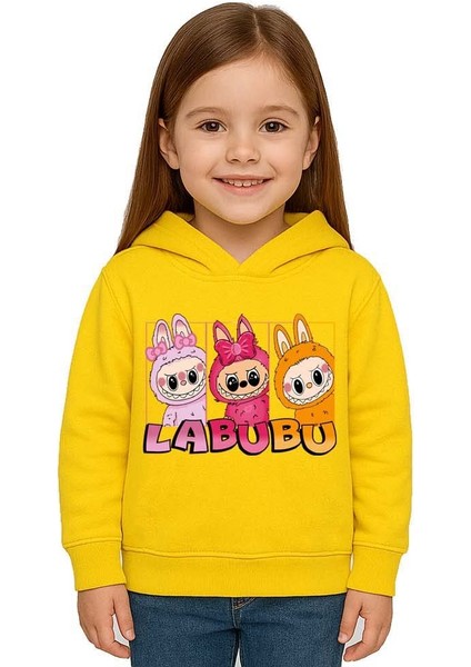 Unisex Baskılı Çocuk Swaetshirt Labubu Baskılı Kapüşonlu 3 Iplik Şardonlu fiyatları