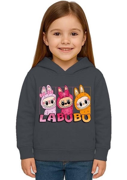 Unisex Baskılı Çocuk Swaetshirt Labubu Baskılı Kapüşonlu 3 Iplik Şardonlu fiyatları