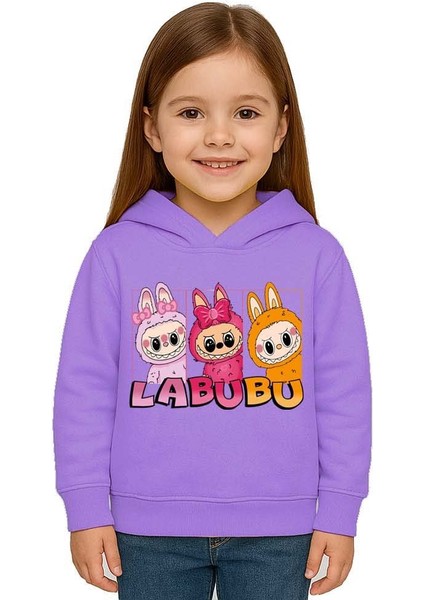 Unisex Baskılı Çocuk Swaetshirt Labubu Baskılı Kapüşonlu 3 Iplik Şardonlu fiyatları