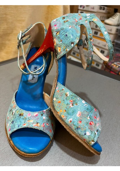 “red Art” Mavi Bilekten Çift Atkılı 8,5 cm 13 Pont Topuk Boyu Tango, Dans ve Abiye Ayakkabısı