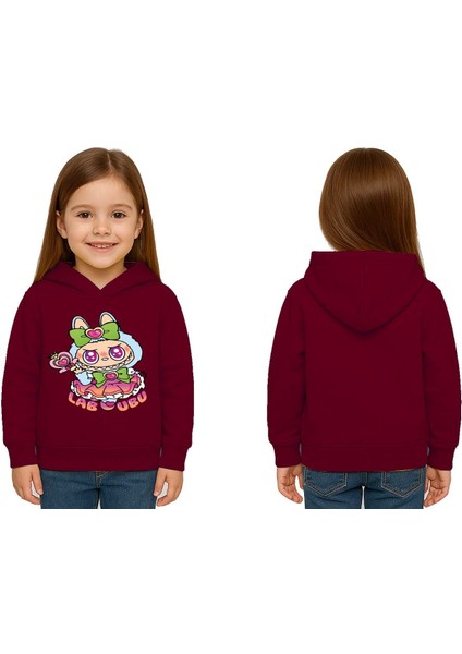 Unisex Baskılı Çocuk Swaetshirt Labubu Baskılı Kapüşonlu 3 Iplik Şardonlu