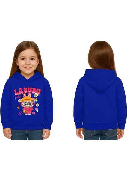 Unisex Baskılı Çocuk Swaetshirt Labubu Baskılı Kapüşonlu 3 Iplik Şardonlu