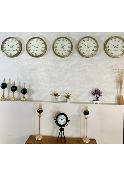 Dünya Saatleri Duvar Saati 36 cm Eskitme Metal 5’li Seti