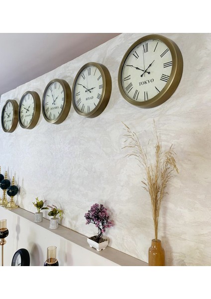 Dünya Saatleri Duvar Saati 36 cm Eskitme Metal 5’li Seti fiyatları
