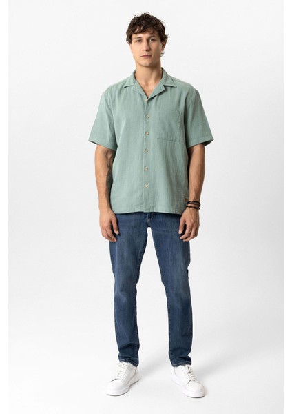 Yeşil Relaxed Fit Küba Yaka Kısa Kollu Gömlek indirimleri