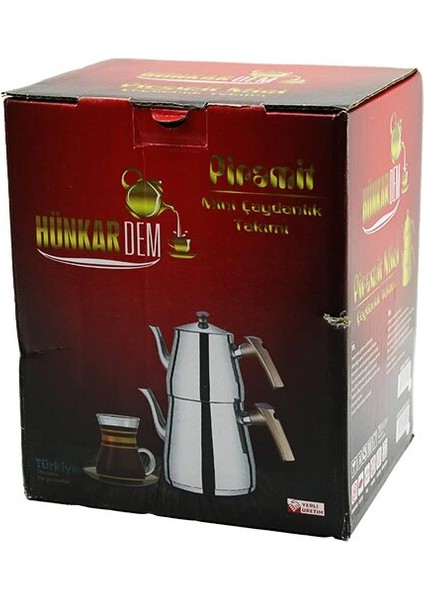 Pramit Mini Boy Çelik Çaydanlık Seti - Takımı Renkli Bakalit Kulp Üst Demlik: 0.9lt - Alt Suluk: 1.5lt Kendinden Süzgeçli (5047)