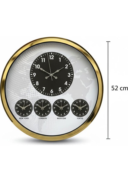 52 cm Metal Gold Dünya Saatleri Duvar Saatleri