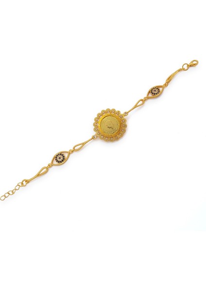 altın kaplama çiçek model nazar boncuklu çeyrek altınlı bileklik blk-1217