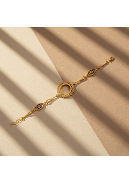 altın kaplama çiçek model nazar boncuklu çeyrek altınlı bileklik blk-1217 fırsatları