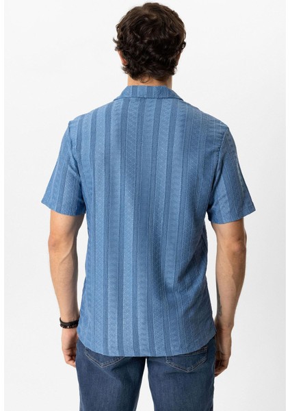 Mavi Regular Fit Küba Yaka Örme Kısa Kollu Gömlek modelleri