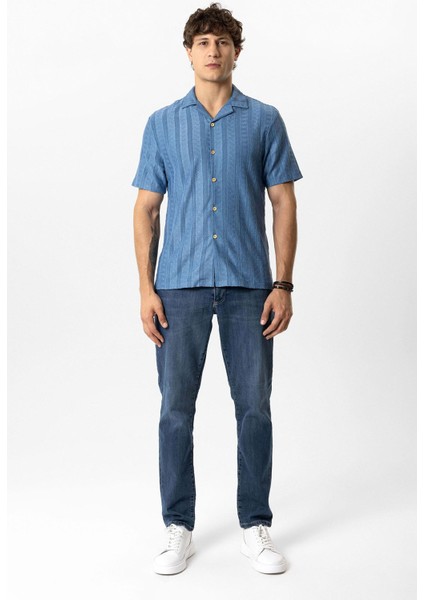 Mavi Regular Fit Küba Yaka Örme Kısa Kollu Gömlek fırsatları