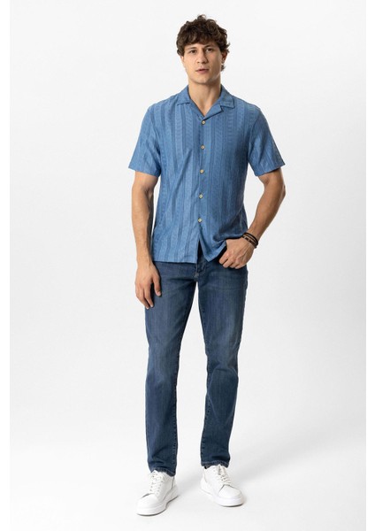Mavi Regular Fit Küba Yaka Örme Kısa Kollu Gömlek indirimleri