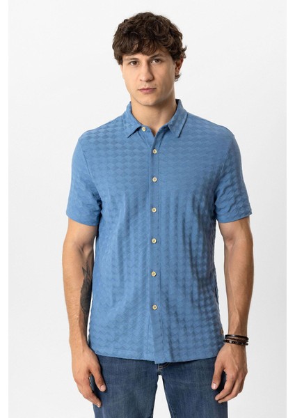 Mavi Regular Fit Desenli Kısa Kollu %100 Pamuk Gömlek