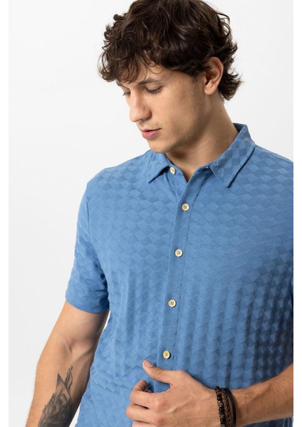 Mavi Regular Fit Desenli Kısa Kollu %100 Pamuk Gömlek fiyatları