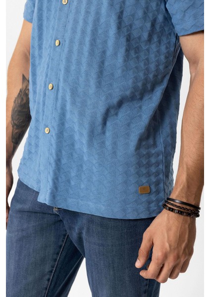 Mavi Regular Fit Desenli Kısa Kollu %100 Pamuk Gömlek modelleri