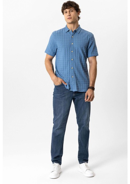 Mavi Regular Fit Desenli Kısa Kollu %100 Pamuk Gömlek indirimleri