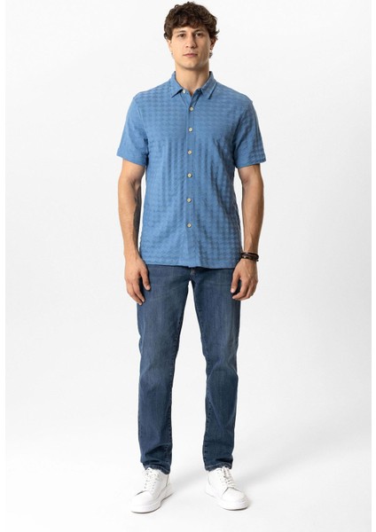 Mavi Regular Fit Desenli Kısa Kollu %100 Pamuk Gömlek