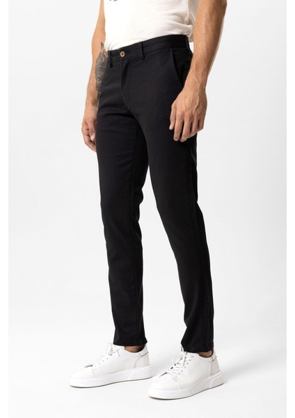 Siyah Slim Fit Pamuklu Yan Cep Chino Pantolon modelleri