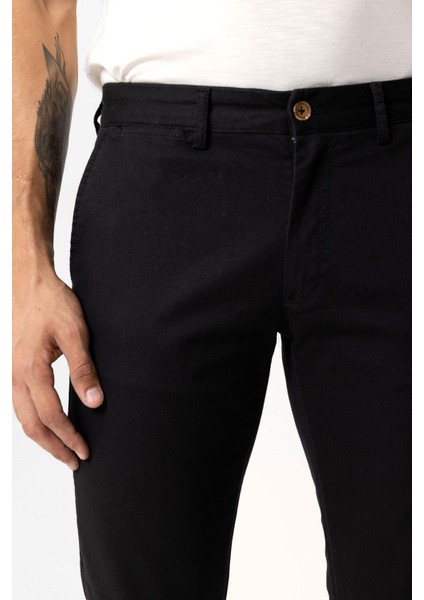 Siyah Slim Fit Pamuklu Yan Cep Chino Pantolon fırsatları