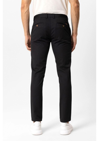 Siyah Slim Fit Pamuklu Yan Cep Chino Pantolon