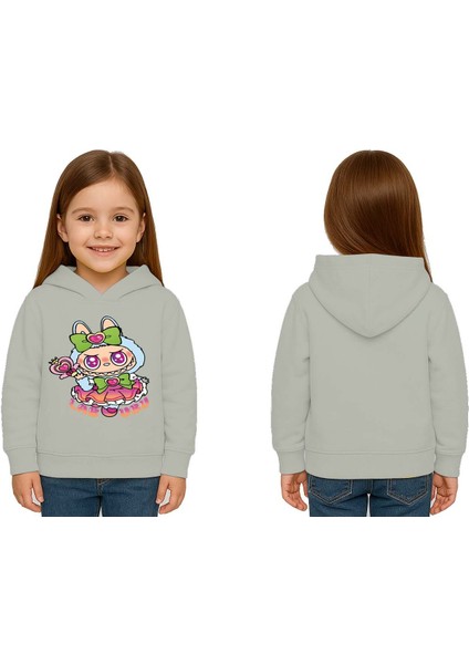 Unisex Baskılı Çocuk Swaetshirt Labubu Baskılı Kapüşonlu 3 Iplik Şardonlu