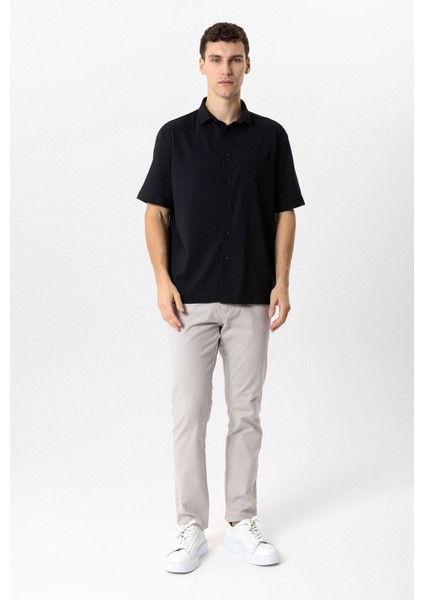 Siyah Relaxed Fit Küba Yaka Kısa Kollu Gömlek indirimleri