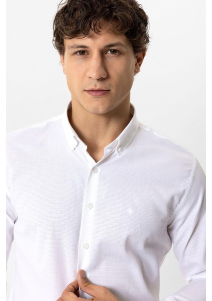 Beyaz Slim Fit Armürlü %100 Pamuk Gömlek fiyatları