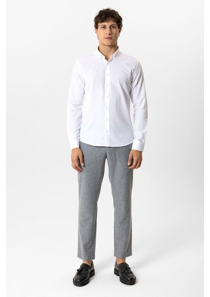 Beyaz Slim Fit Armürlü %100 Pamuk Gömlek fırsatları