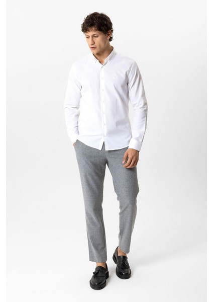 Beyaz Slim Fit Armürlü %100 Pamuk Gömlek indirimleri