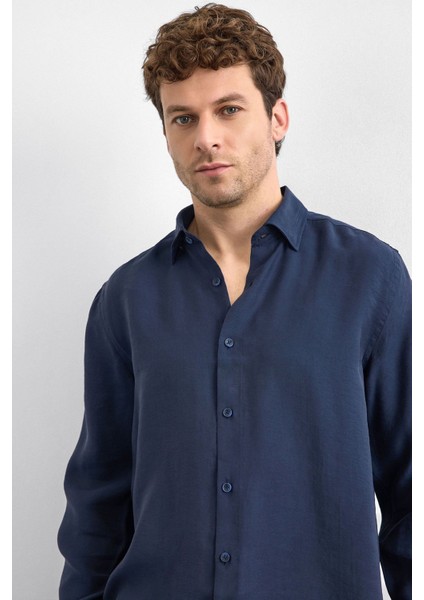 Lacivert Normal Yaka Gömlek