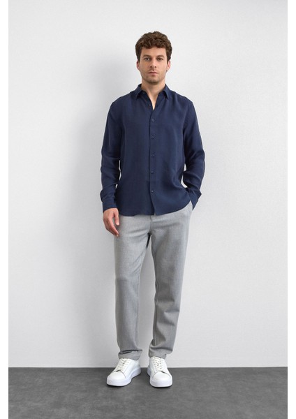 Lacivert Normal Yaka Gömlek modelleri