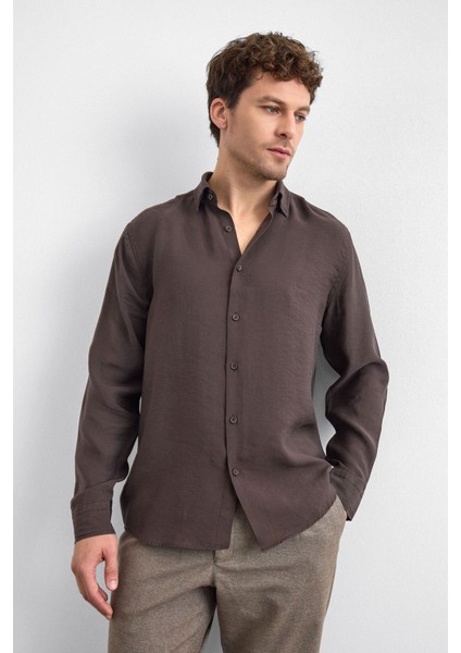 Kahve Normal Yaka Gömlek modelleri