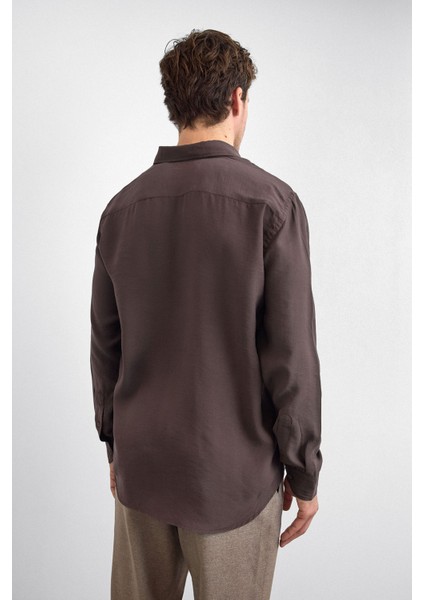 Kahve Normal Yaka Gömlek