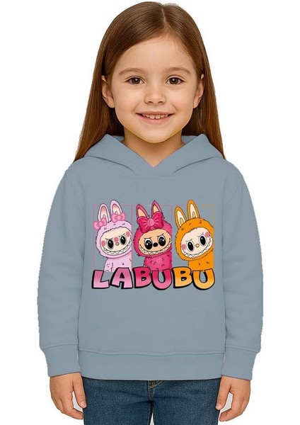 Unisex Baskılı Çocuk Swaetshirt Labubu Baskılı Kapüşonlu 3 Iplik Şardonlu fiyatları
