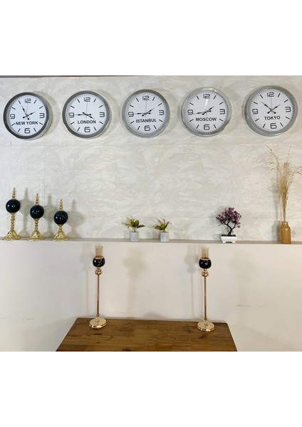 Ülke Başkentleri Duvar Saati 36 cm Krom Metal 5’li Seti fiyatları
