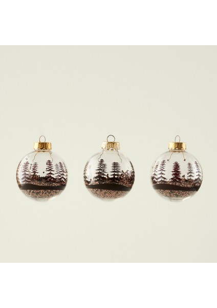 Christmas 3'lü Yılbaşı Süsü Kahverengi (8 Cm)