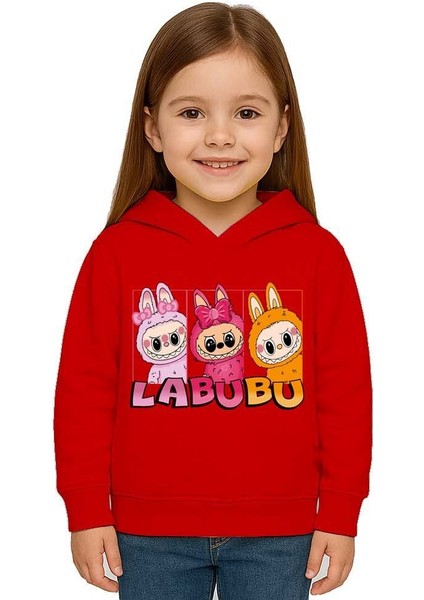 Unisex Baskılı Çocuk Swaetshirt Labubu Baskılı Kapüşonlu 3 Iplik Şardonlu fiyatları