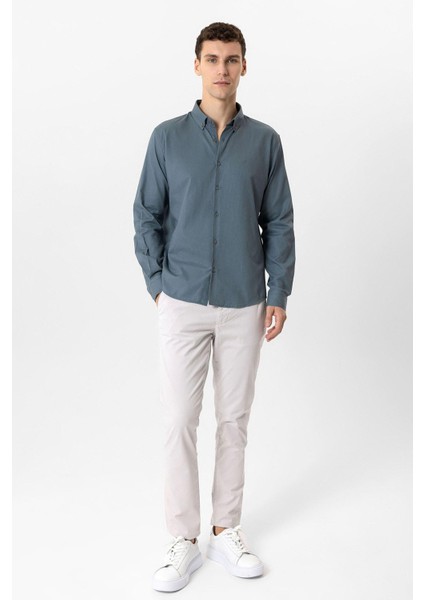Gri Slim Fit Armürlü %100 Pamuk Gömlek indirimleri