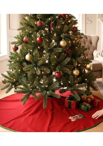 Yılbaşı Kedicik Ailesi Nakışlı Çam Ağacı Örtüsü (90CM)