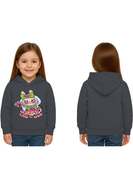 Unisex Baskılı Çocuk Swaetshirt Labubu Baskılı Kapüşonlu 3 Iplik Şardonlu