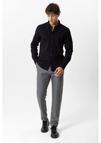 Siyah Regular Fit %100 Pamuk Oxford Gömlek