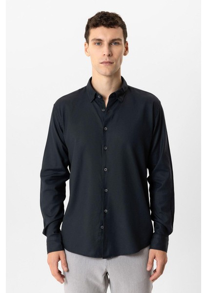 Siyah Slim Fit %100 Pamuk Gömlek