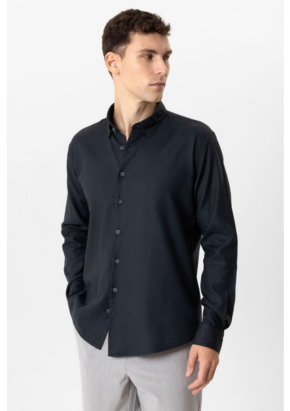 Siyah Slim Fit %100 Pamuk Gömlek modelleri