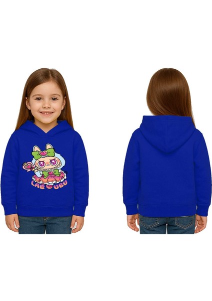 Unisex Baskılı Çocuk Swaetshirt Labubu Baskılı Kapüşonlu 3 Iplik Şardonlu