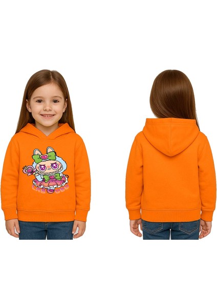 Unisex Baskılı Çocuk Swaetshirt Labubu Baskılı Kapüşonlu 3 Iplik Şardonlu