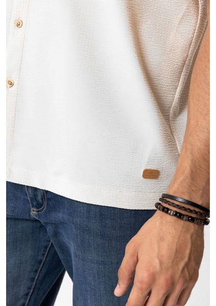 Bej Relaxed Fit Küba Yaka Kısa Kollu Gömlek modelleri