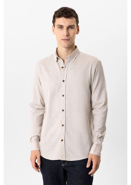 Bej Regular Fit %100 Pamuk Gömlek