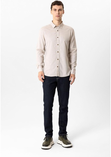 Bej Regular Fit %100 Pamuk Gömlek