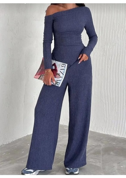 Kadın Alt-Üst Omuzu Açık Modern Şık Pantolon Bluz Takım