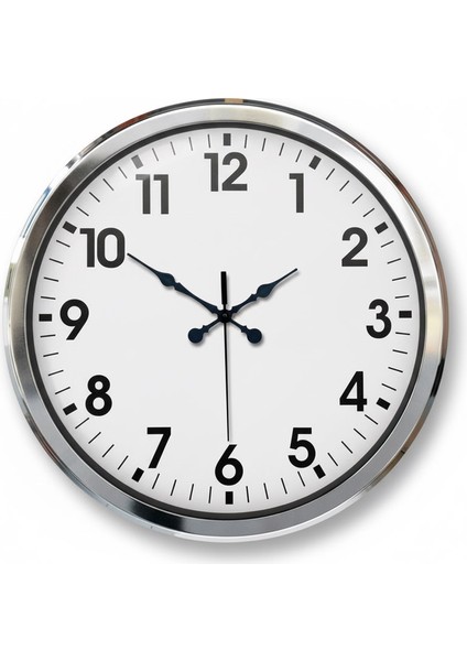 Metal Ofis Krom Duvar Saati | 52 cm | Butik Saat